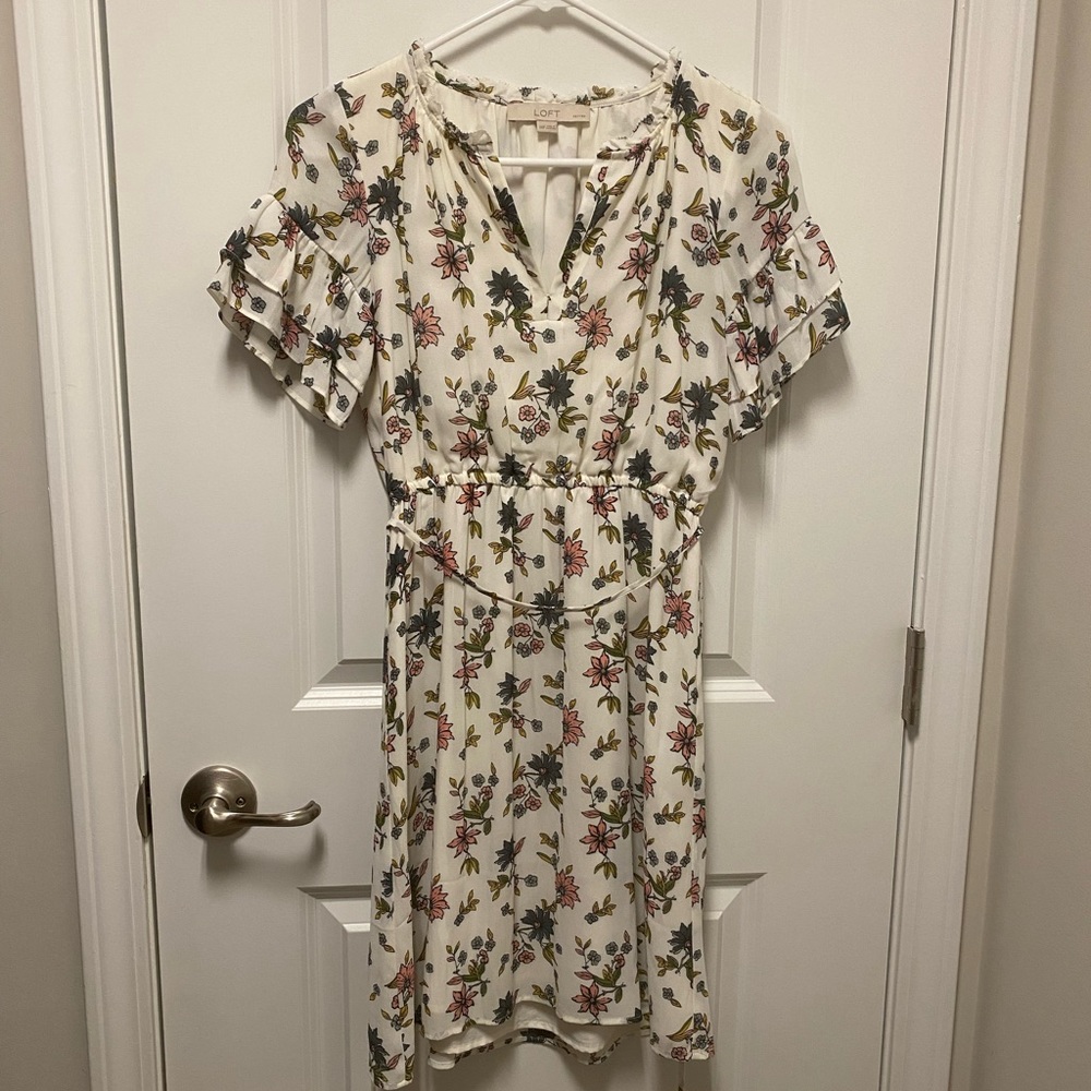 LOFT white floral short dress
